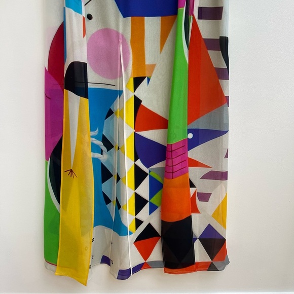 AKRIS Alex Girard Multicolor Abstract Long Sleeve Silk layered maxi dress size 4 - Picture 5 of 11